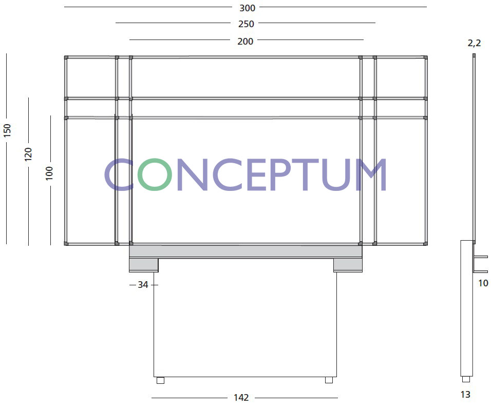 Συνδυασμός τυποποιημένων διαστάσεων ασπροπίνακα μαρκαδόρου πολλαπλών επιφανειών με συρόμενο μηχανισμό SMIT VISUAL