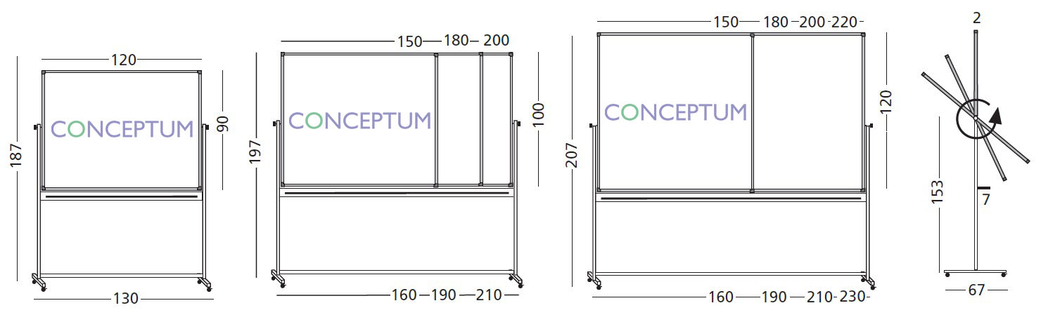 Συνδυασμός τυποποιημένων διαστάσεων ασπροπίνακα μαρκαδόρου περιστρεφόμενος πίνακας Solid διπλής όψεως SMIT VISUAL