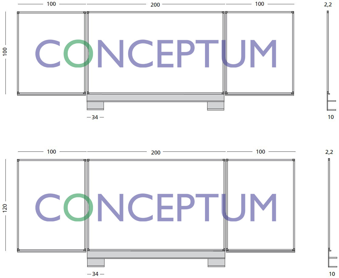 Συνδυασμός τυποποιημένων διαστάσεων ασπροπίνακα μαρκαδόρου πολλαπλών επιφανειών SMIT VISUAL