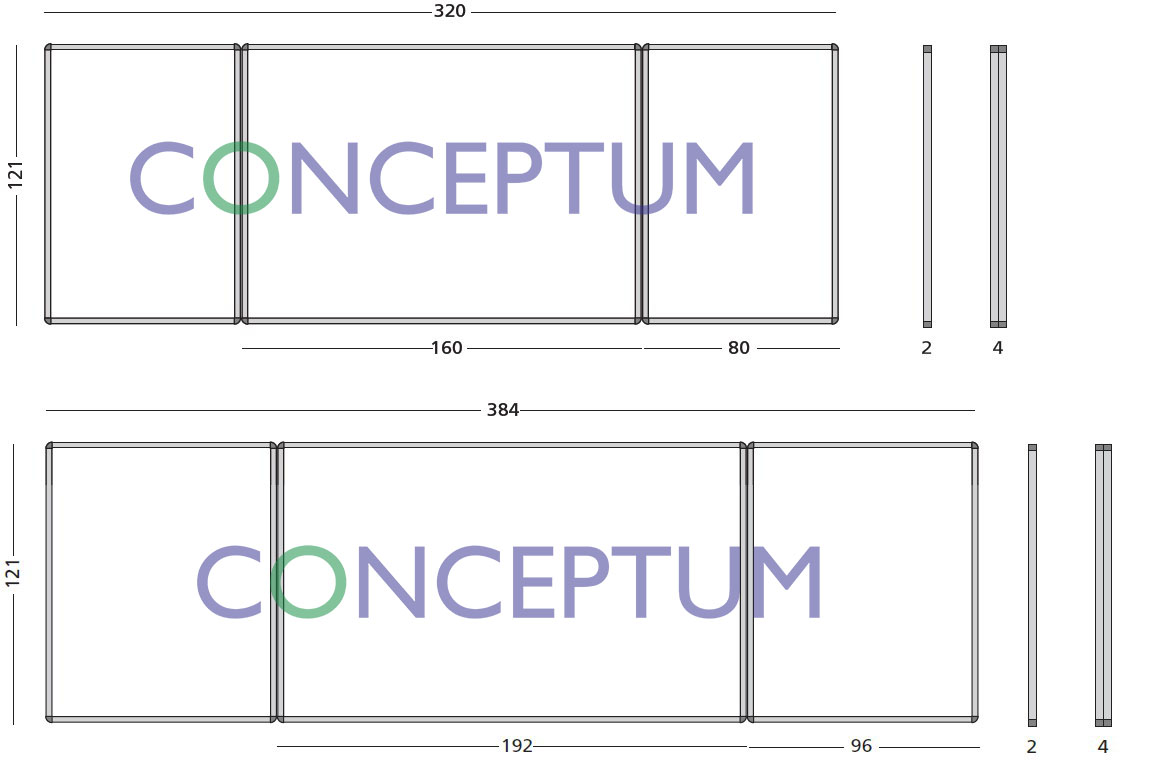 Συνδυασμός τυποποιημένων διαστάσεων ασπροπίνακα μαρκαδόρου προβολής/γραφής SMIT VISUAL